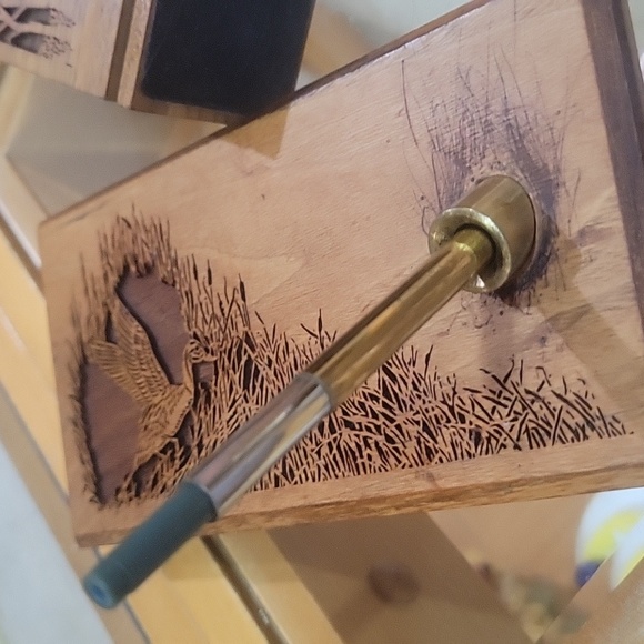 Lasercraft Vintage Brown Walnut Wood Three Piece Ducks Desk Set - Picture 8 of 8